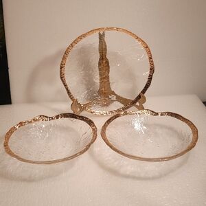 IVV GLACIER ITALIAN MADE Elegant Gold Rimmed Glass 10" Plate/8.5" BOWLS
